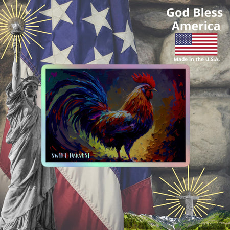 swiftharvest.net 4″×4″ Swift Harvest Rooster Holographic stickers