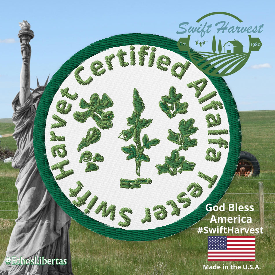 Swift Harvest Certified Alfalfa Tester Merit Bade Embroidered patches