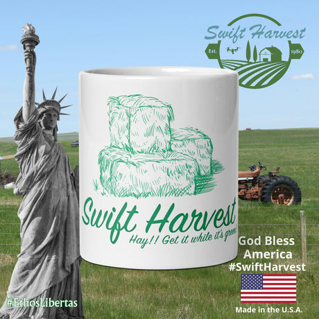 swiftharvest.net 11 oz Hay!! Get it while it's Green!! White glossy mug