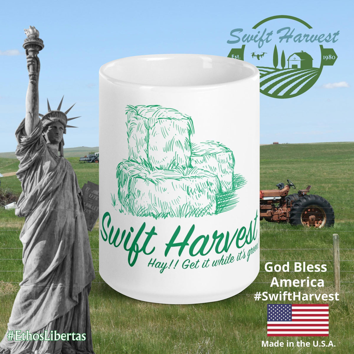 swiftharvest.net 15 oz Hay!! Get it while it's Green!! White glossy mug