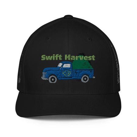 swiftharvest.net Black Swift Harvest Dark Blue Truck with Hay Closed-back trucker cap