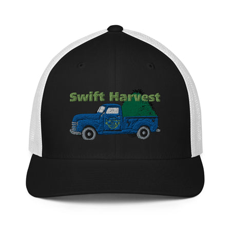 swiftharvest.net Black/White Swift Harvest Dark Blue Truck with Hay Closed-back trucker cap