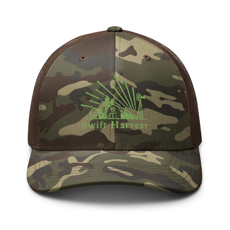 swiftharvest.net Camo/Brown Swift Harvest Fam Logo Camouflage trucker hat