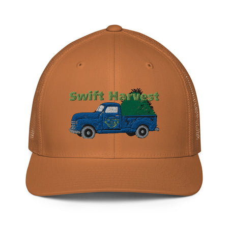 swiftharvest.net Caramel Swift Harvest Dark Blue Truck with Hay Closed-back trucker cap