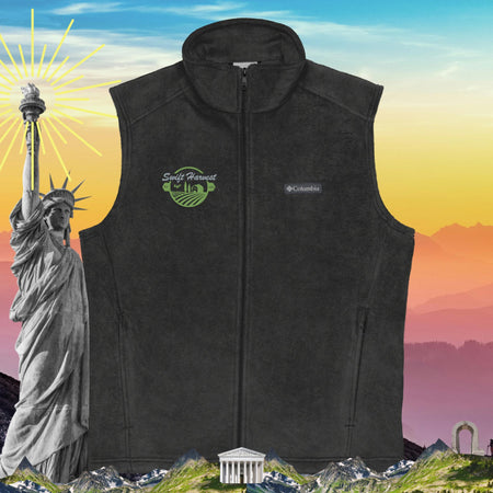 swiftharvest.net Charcoal Heather / S Swift Harvest Liberty or Death Flag on back Men’s Columbia fleece vest