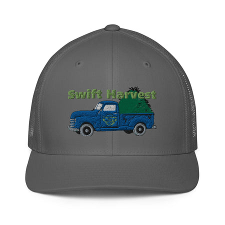 swiftharvest.net Charcoal Swift Harvest Dark Blue Truck with Hay Closed-back trucker cap