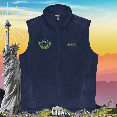 swiftharvest.net Collegiate Navy / S Swift Harvest Liberty or Death Flag on back Men’s Columbia fleece vest