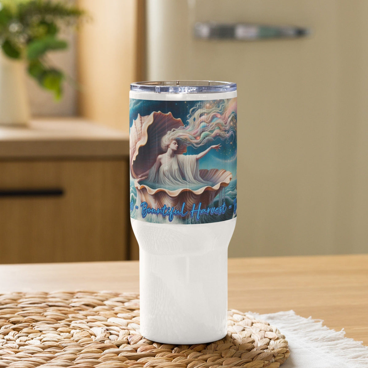 swiftharvest.net Cosmic Aphrodite Sea Shell Travel mug with a handle