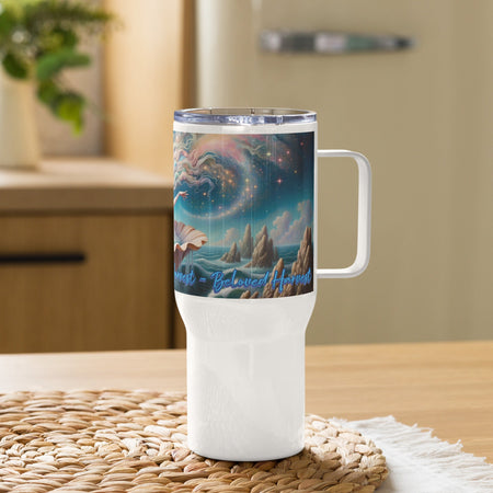 swiftharvest.net Cosmic Aphrodite Sea Shell Travel mug with a handle