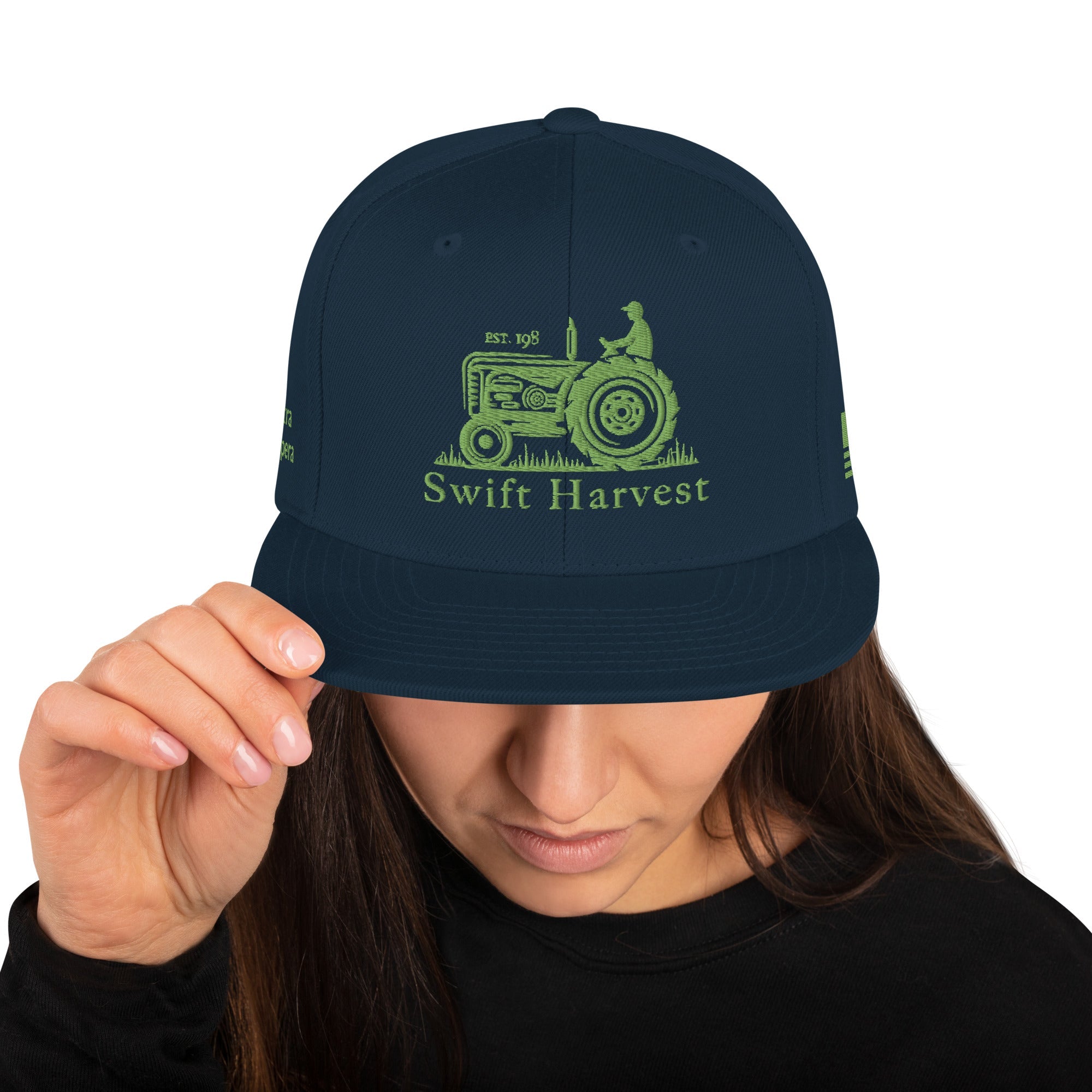 swiftharvest.net Dark Navy Swift Harvest Tractor Snapback Hat