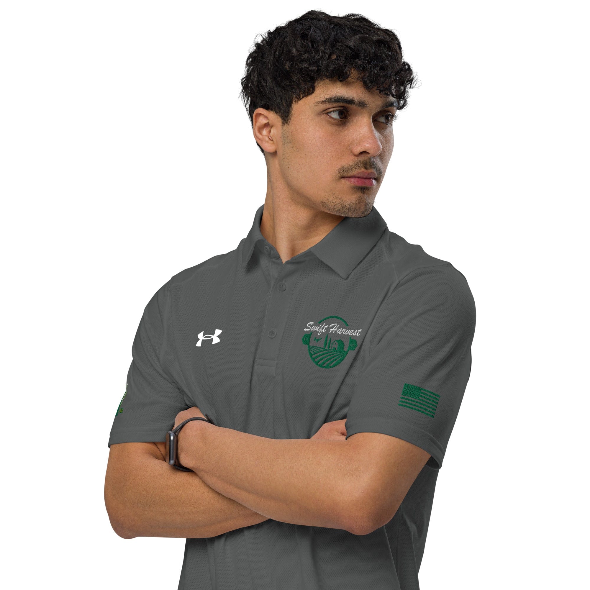 swiftharvest.net FOCO1 White lettering O- Az Under Armour® men's polo