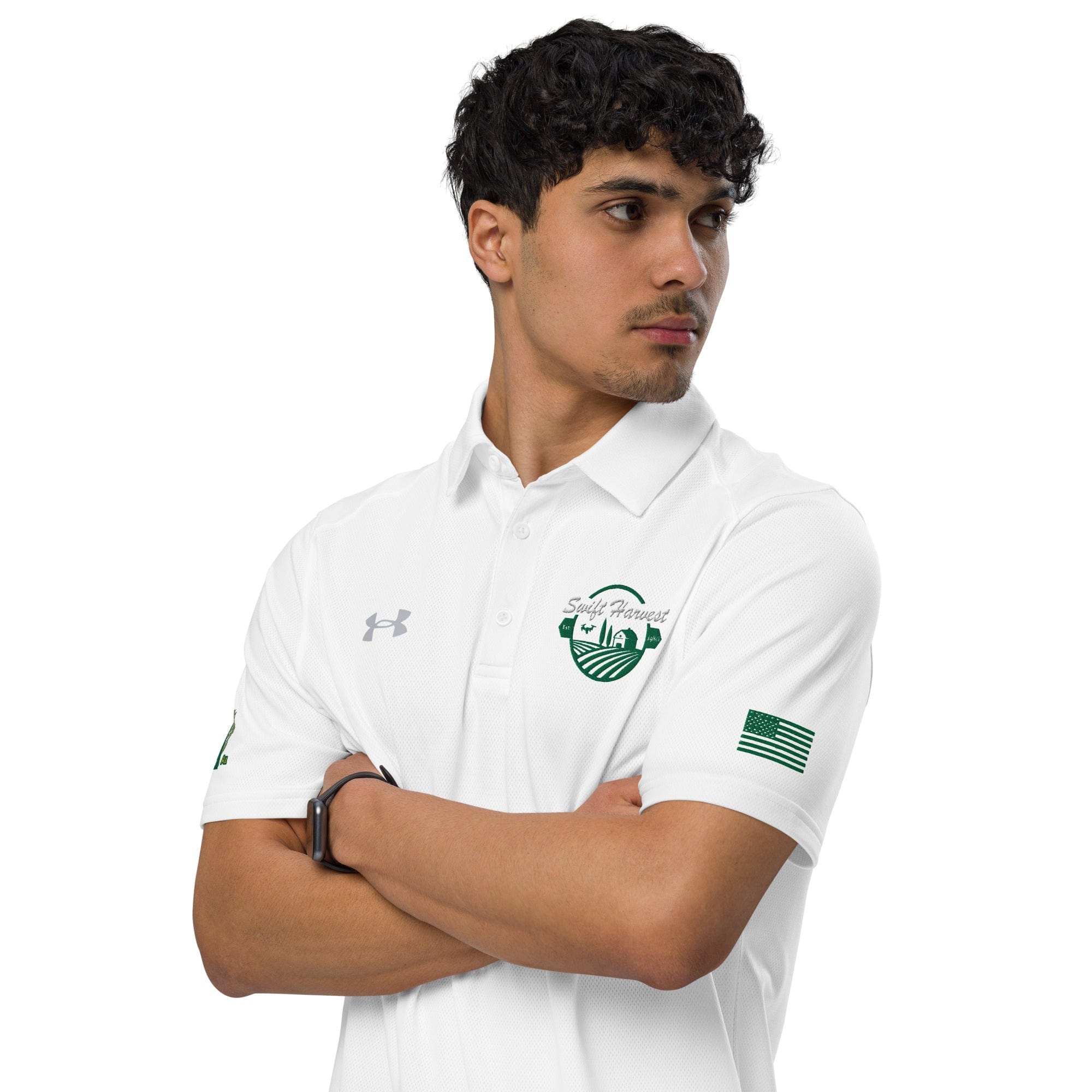 swiftharvest.net FOCO1 White lettering O- Az Under Armour® men's polo