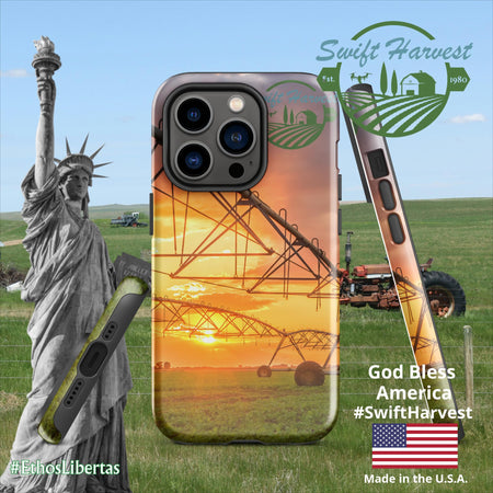 swiftharvest.net Glossy / iPhone 14 Pro Swift Harvest Sprinkler Sunset Tough Case for iPhone®