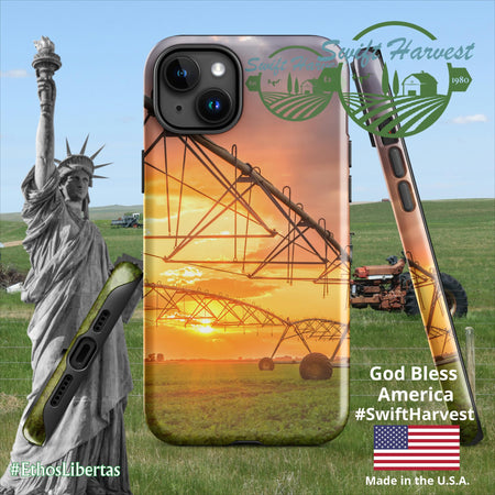 swiftharvest.net Glossy / iPhone 15 Plus Swift Harvest Sprinkler Sunset Tough Case for iPhone®