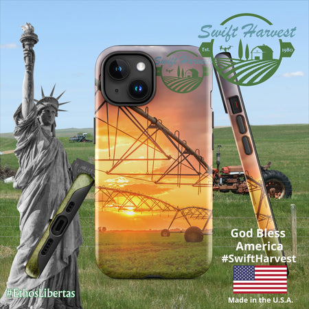 swiftharvest.net Glossy / iPhone 15 Swift Harvest Sprinkler Sunset Tough Case for iPhone®