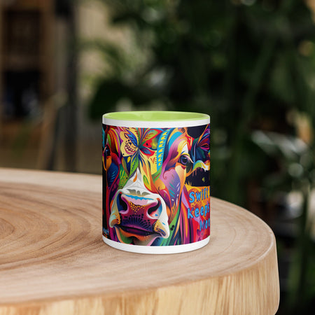 swiftharvest.net Green / 11 oz Swift Harvest Keeps the hay moo-ving Cow Art Mug with Color Inside