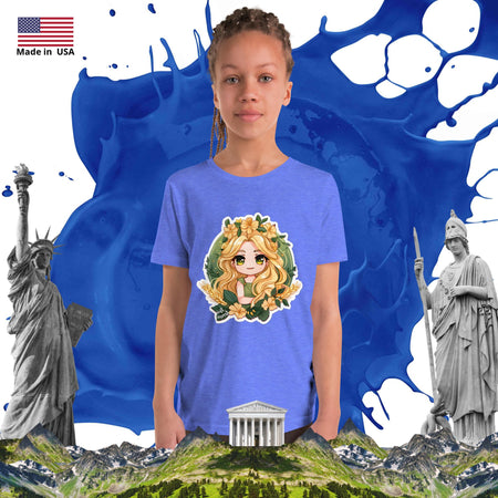 swiftharvest.net Heather Columbia Blue / S Harvest Goddess Demeter Girls Youth Short Sleeve T-Shirt