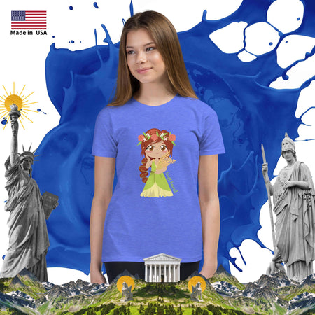 swiftharvest.net Heather Columbia Blue / S Harvest Goddess Demeter Girls Youth Short Sleeve T-Shirt