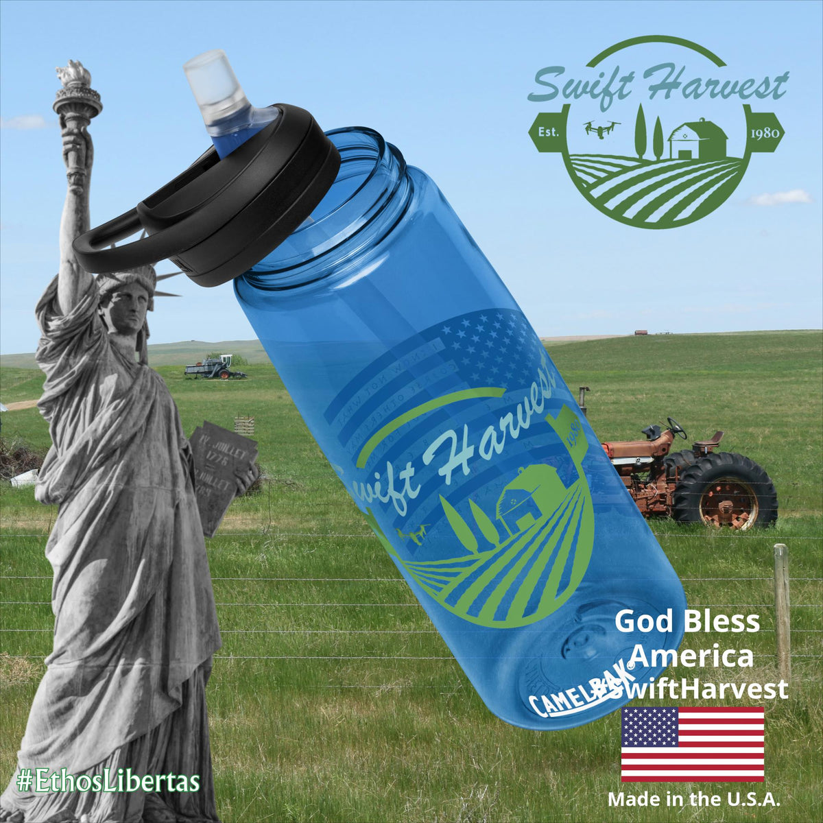 swiftharvest.net Oxford Blue Swift Harvest American Flag Sports water bottle