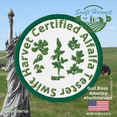 swiftharvest.net Swift Harvest Certified Alfalfa Tester Merit Bade Embroidered patches