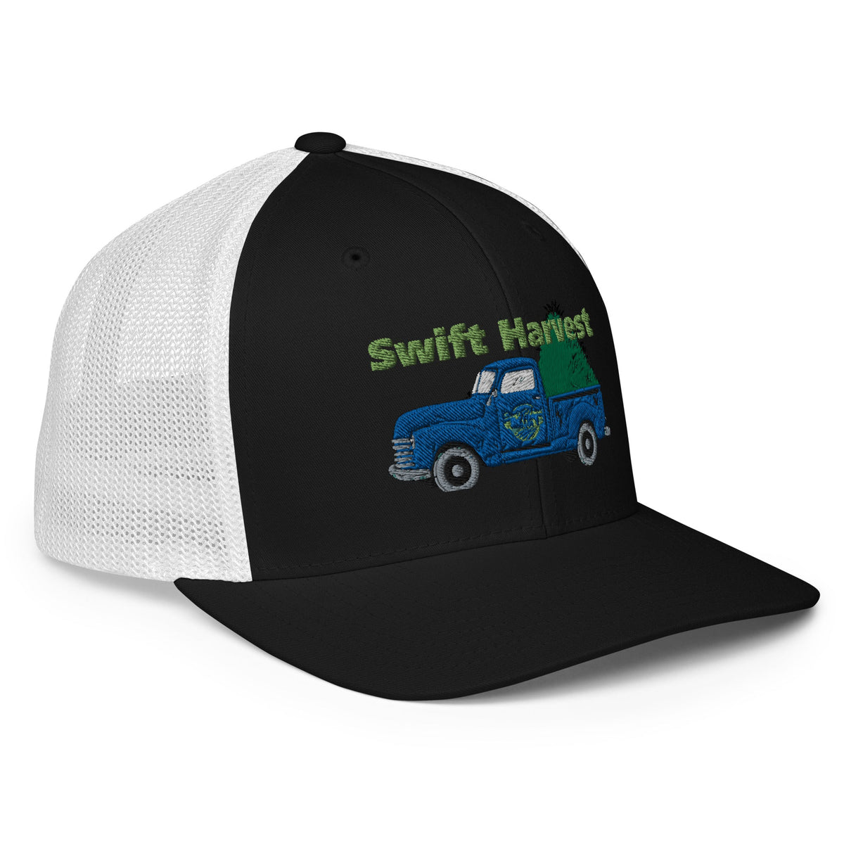 swiftharvest.net Swift Harvest Dark Blue Truck with Hay Closed-back trucker cap