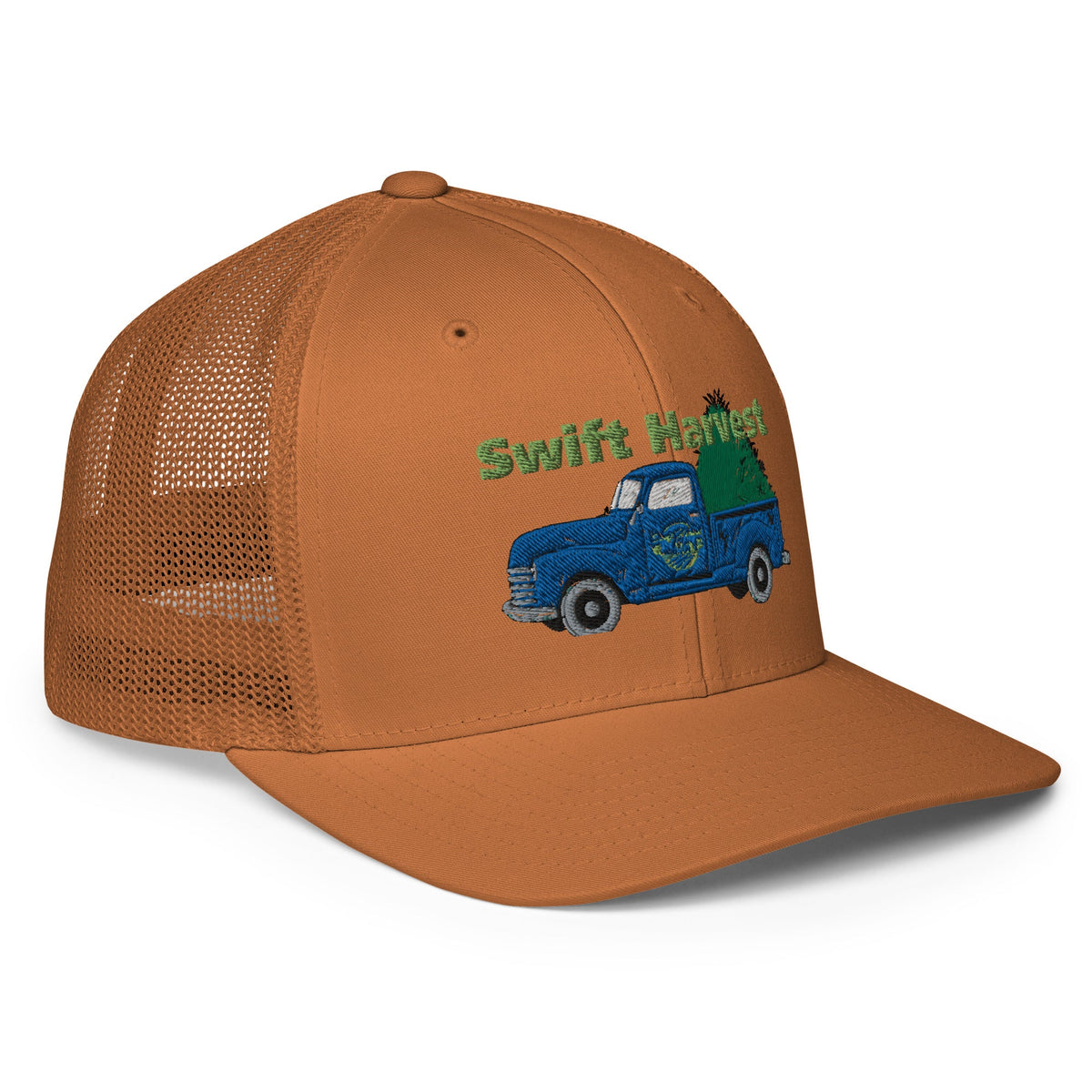 swiftharvest.net Swift Harvest Dark Blue Truck with Hay Closed-back trucker cap