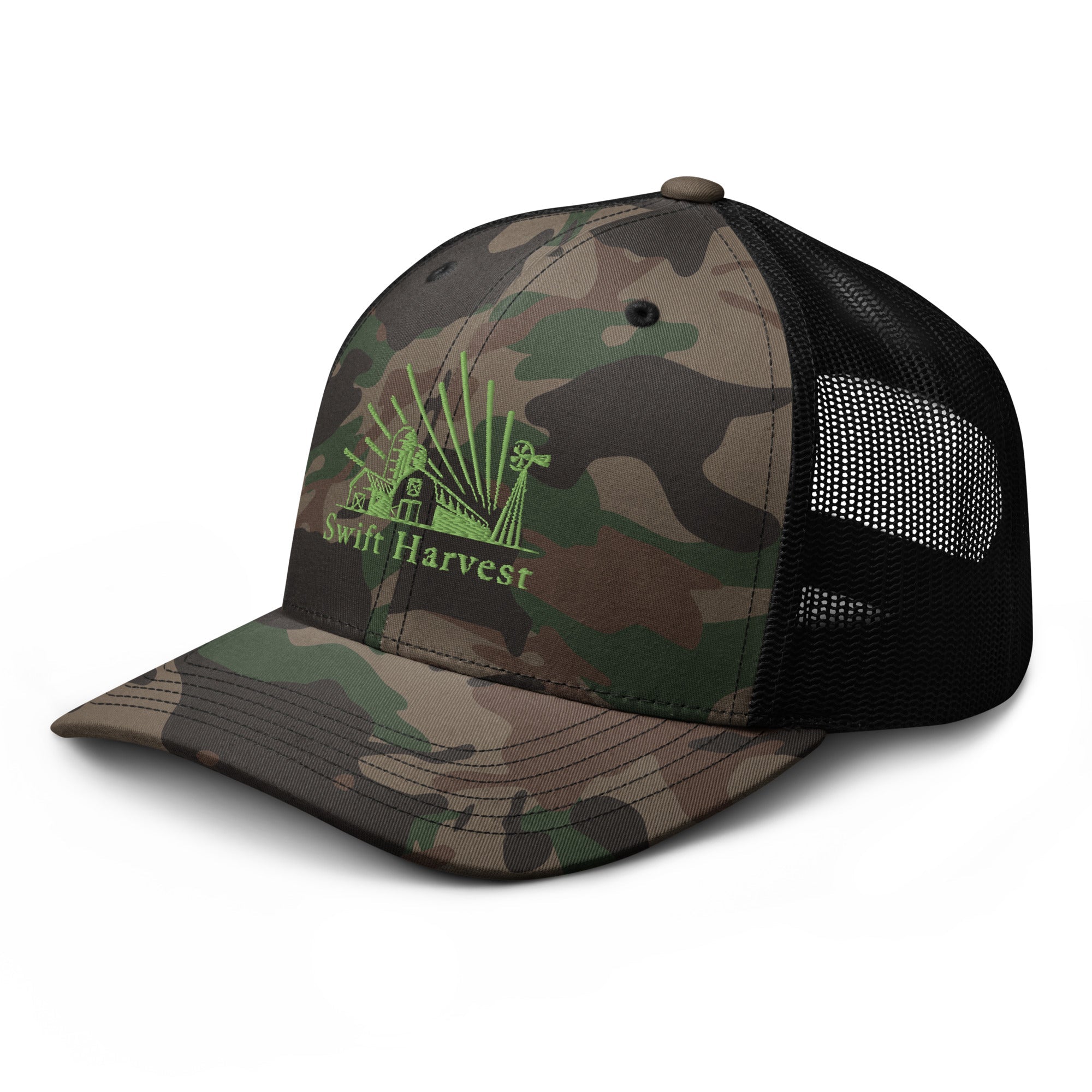 swiftharvest.net Swift Harvest Fam Logo Camouflage trucker hat