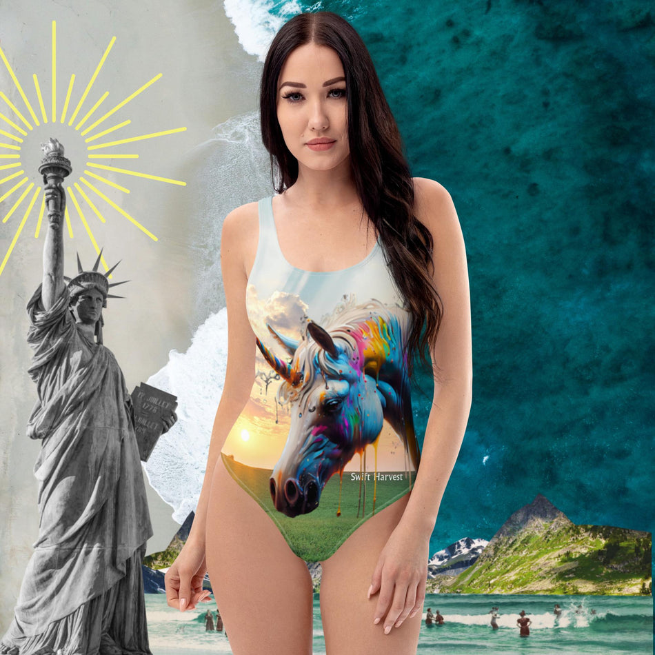 swiftharvest.net Unicorn Chicken Farm One-Piece Swimsuit